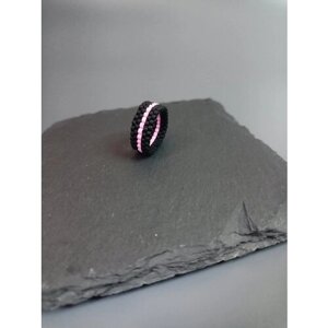 Кольцо плетеное, размер 16.5, черный, розовый
