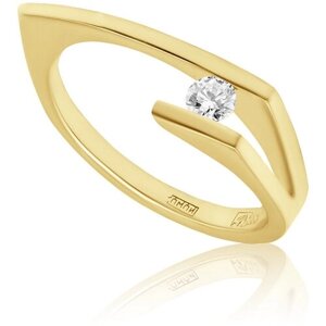 Кольцо помолвочное 1RBC белое, желтое золото, 585 проба, бриллиант, размер 16.25
