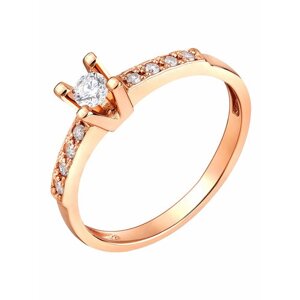Кольцо помолвочное АМБЕР, красное, белое золото, 585 проба, бриллиант, размер 17-18, золотой