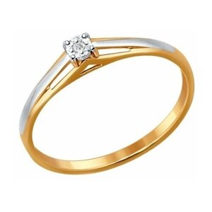 Кольцо помолвочное Diamant online, красное золото, 585 проба, бриллиант, размер 17.5, бесцветный