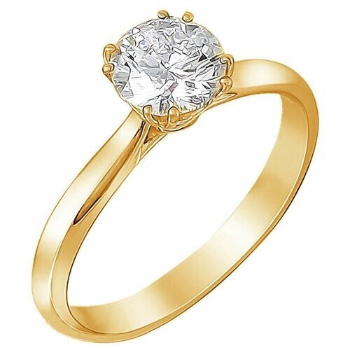 Кольцо помолвочное Эстет, желтое золото, 750 проба, бриллиант, размер 16.5