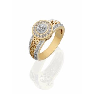 Кольцо помолвочное Гатамов желтое золото, 585 проба, бриллиант, размер 18, желтый, золотой