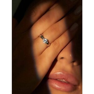Кольцо помолвочное SKAZKA Natali Romanovoi помолвочное с фианитом, серебро, 925 проба, родирование, фианит, размер 17, серебряный, бесцветный
