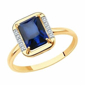 Кольцо помолвочное Яхонт 126408 красное золото, 585 проба, сапфир, фианит, размер 18, золотой, синий