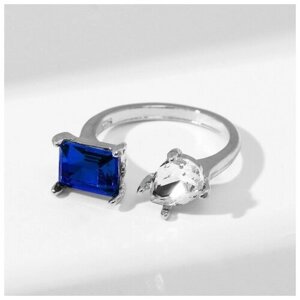 Кольцо Queen Fair, стекло, безразмерное, синий, серебряный