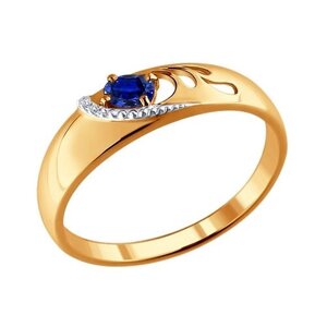 Кольцо SOKOLOV, красное золото, 585 проба, бриллиант, сапфир, размер 18.5, бесцветный, синий