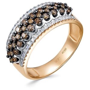 Кольцо Vesna jewelry, красное золото, 585 проба, родирование, бриллиант, размер 17.5, коричневый