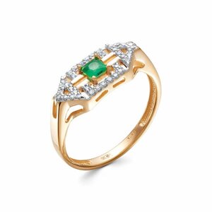 Кольцо Vesna jewelry, красное золото, 585 проба, родирование, изумруд, размер 17.5, зеленый