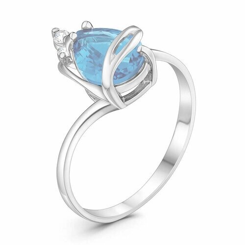Кольцо Яхонт, серебро, 925 проба, фианит, размер 18, голубой, бесцветный