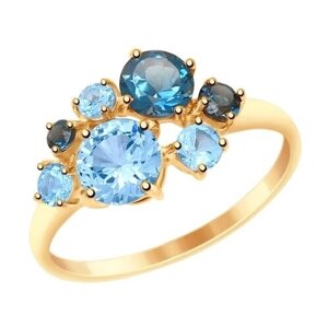 Кольцо Яхонт золото, 585 проба, Лондон топаз, топаз, размер 16.5, синий, голубой