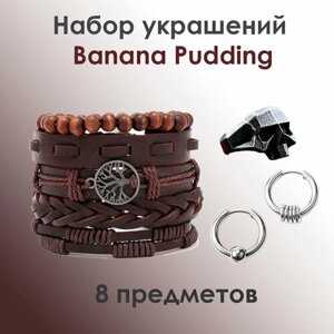 Комплект бижутерии FJ Banana Pudding: кольцо, серьги, браслет, размер кольца 18, размер браслета 19 см, красный, серебряный