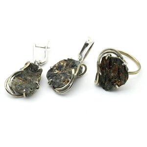 Комплект бижутерии Радуга Камня: кольцо, серьги, кристалл, размер кольца 18, белый, черный