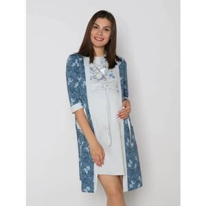 Комплект для кормления Style Margo, сорочка, халат, укороченный рукав, размер 58, серый, голубой