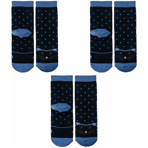 Комплект из 3 пар детских махровых носков Альтаир черные с джинсовым, размер 18
