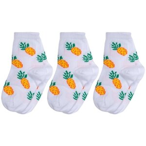 Комплект из 3 пар детских носков Альтаир белые с желтыми ананасами, размер 12