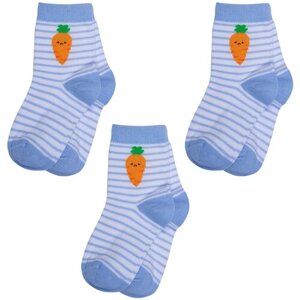 Комплект из 3 пар детских носков RuSocks (Орудьевский трикотаж) рис. 01, бело-голубые, размер 10-12