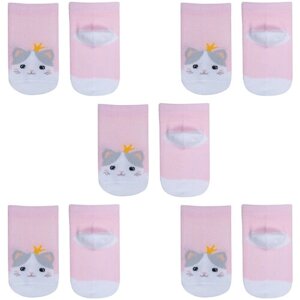 Комплект из 5 пар детских носков Гамма рис. кошка, светло-розовые, размер 10-11