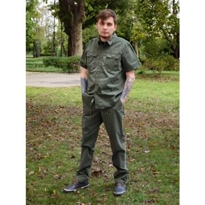 Комплект мужской рубашка с брюками, летний (хаки), 58-60