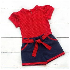 Комплект одежды АЛИСА для девочек, футболка и шорты и блуза, повседневный стиль, карманы, размер 92, красный, синий