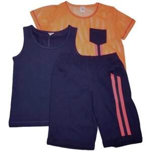 Комплект одежды Белый Слон, футболка и шорты, спортивный стиль, размер 134, оранжевый, синий