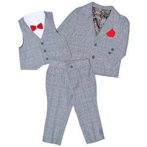 Комплект одежды Chadolls для мальчиков, жилет и рубашка и брюки и пиджак и галстук, нарядный стиль, пояс на резинке, карманы, размер 80, серый