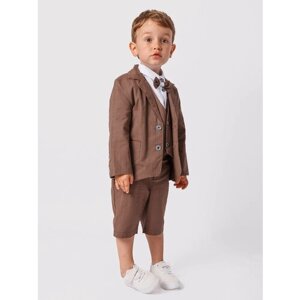 Комплект одежды Chadolls для мальчиков, жилет и рубашка и пиджак и бриджи и бабочка, повседневный стиль, карманы, пояс на резинке, размер 86, коричневый