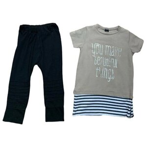 Комплект одежды детский, футболка и легинсы, повседневный стиль, размер 92, бежевый, черный