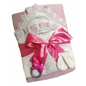 Комплект одежды детский, распашонка и чепчик и косынка и бант и одеяло и уголок и пеленка, размер 56, розовый