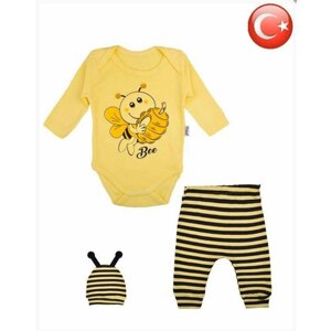 Комплект одежды детский, шапка и боди и брюки, повседневный стиль, размер 68, желтый