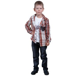 Комплект одежды для мальчика теплая рубашка, футболка с длинным рукавом, брюки-джинсы, LEMON, рамер 92