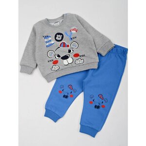 Комплект одежды для мальчиков, брюки и свитшот, повседневный стиль, размер 92, серый, синий