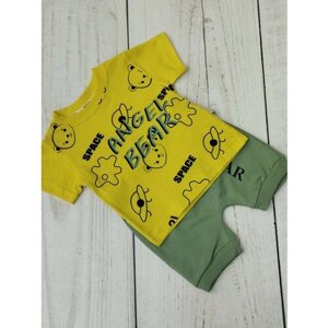 Комплект одежды для мальчиков, футболка и шорты, повседневный стиль, размер 68, желтый