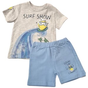 Комплект одежды для мальчиков, футболка и шорты, повседневный стиль, размер 80, серый, голубой