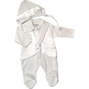 Комплект одежды для мальчиков, комбинезон и чепчик, нарядный стиль, размер 62, белый