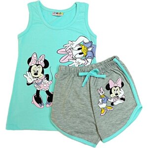 Комплект одежды Findik для девочек, шорты и майка, повседневный стиль, размер 26, серый, бирюзовый