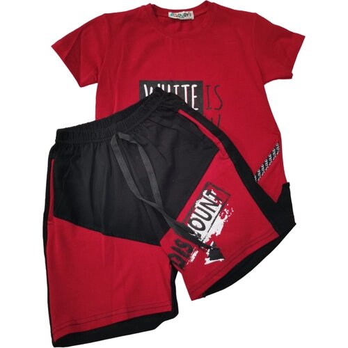 Комплект одежды , футболка и шорты, повседневный стиль, размер 128, черный, красный