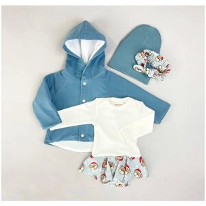 Комплект одежды Glamourchik для девочек, боди и куртка и шапка, повседневный стиль, размер 22 (68-74), голубой, бежевый