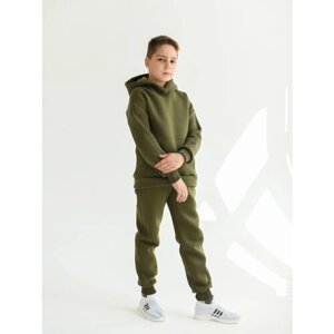 Комплект одежды , худи и брюки, спортивный стиль, размер 110, хаки, зеленый