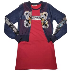 Комплект одежды KAS KIDS, джемпер и платье, повседневный стиль, размер 152, красный, синий