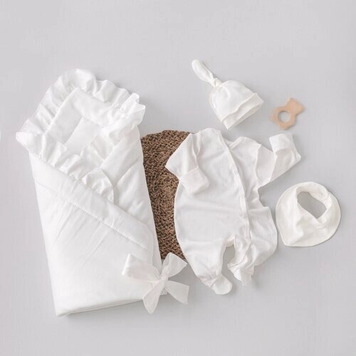 Комплект одежды Kidi, одеяло и комбинезон и шапка и нагрудник, нарядный стиль, размер 16, бежевый, белый