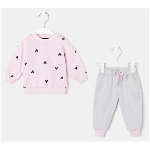Комплект одежды Крошка Я для девочек, джемпер и бриджи и брюки, нарядный стиль, пояс на резинке, размер 74-80, розовый, серый