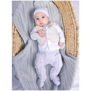 Комплект одежды LEO для мальчиков, шапка и ползунки и кофта, нарядный стиль, трикотажный, размер 50, белый, серый