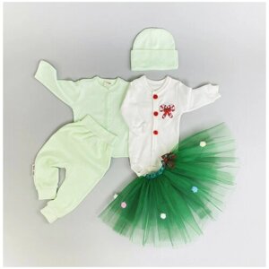 Комплект одежды lucky child для девочек, боди и шапка и брюки и юбка и кофта, нарядный стиль, размер 22 (68-74), зеленый