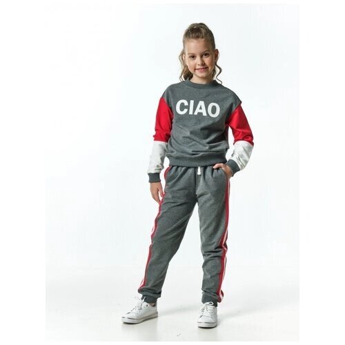 Комплект одежды Mini Maxi, толстовка и брюки, повседневный стиль, размер 128, серый, красный