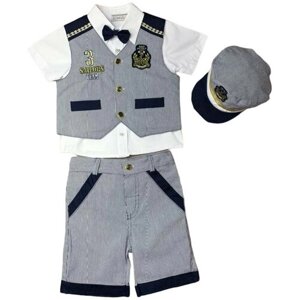 Комплект одежды Picola для мальчиков, шорты и рубашка и жилет, нарядный стиль, размер 92, белый, синий
