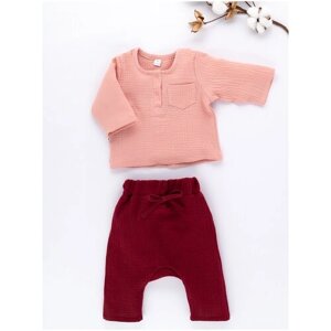 Комплект одежды Снолики детский, рубашка и брюки, повседневный стиль, размер 74, красный, розовый