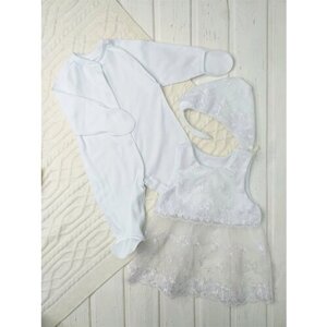 Комплект одежды СВС для девочек, сарафан и комбинезон и чепчик, нарядный стиль, застежка под подгузник, размер 50, белый