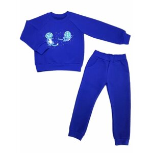 Комплект одежды Золотой ключик детский, брюки и свитшот, спортивный стиль, манжеты, карманы, без капюшона, трикотажный, размер 92, синий