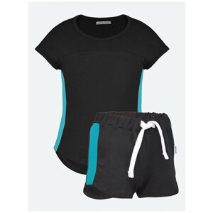 Комплект "Sport 100"шорты, джемпер), Микита, 107921, размер 134, черный, темно-бирюзовый
