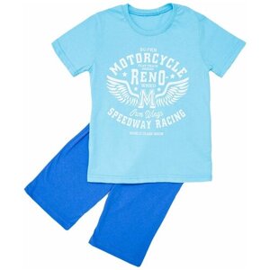 Костюм для мальчика футболка шорты КМ-1407 детский синий-спорт 52 рост 86-92 см